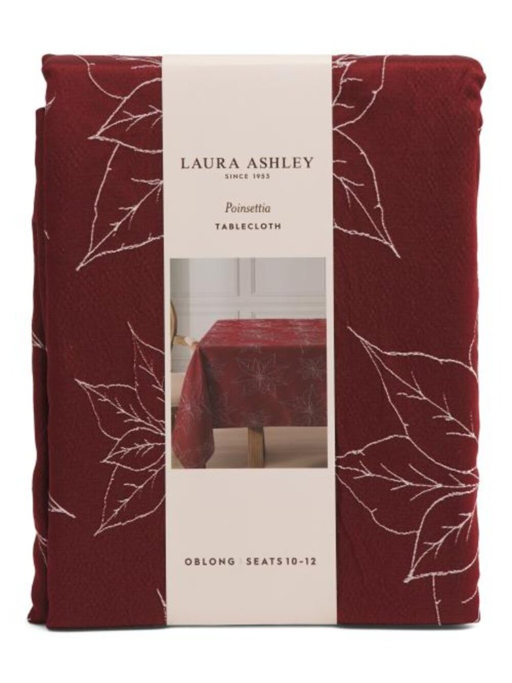 LAURA ASHLEY Embroidered Poinsettia Tablecloth